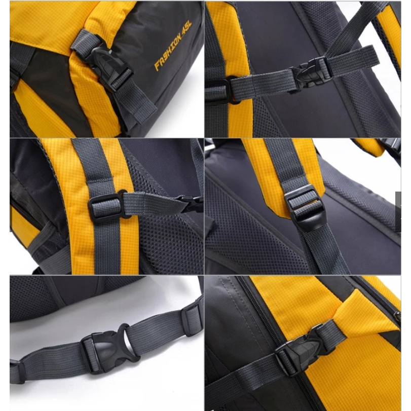 Balo du lịch cỡ lớn unisex 45L balo phượt nam nữ chống nước, đệm lưng thoáng khí siêu bền