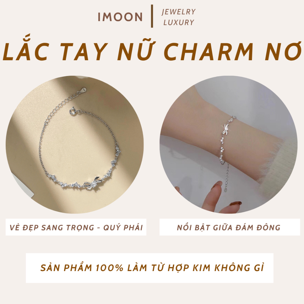 [ BẠC S925 ] Lắc tay nơ đính đá cá tính trang sức nữ cao cấp ý 925 - IMOON016