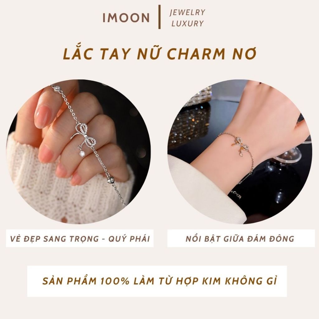 [ HỢP KIM BẠC ] LẮC TAY NƠ bạc S925 TREO HẠT ĐÁ - PHONG CÁCH NHẸ NHÀNG, QUYẾN RŨ - IMOON005