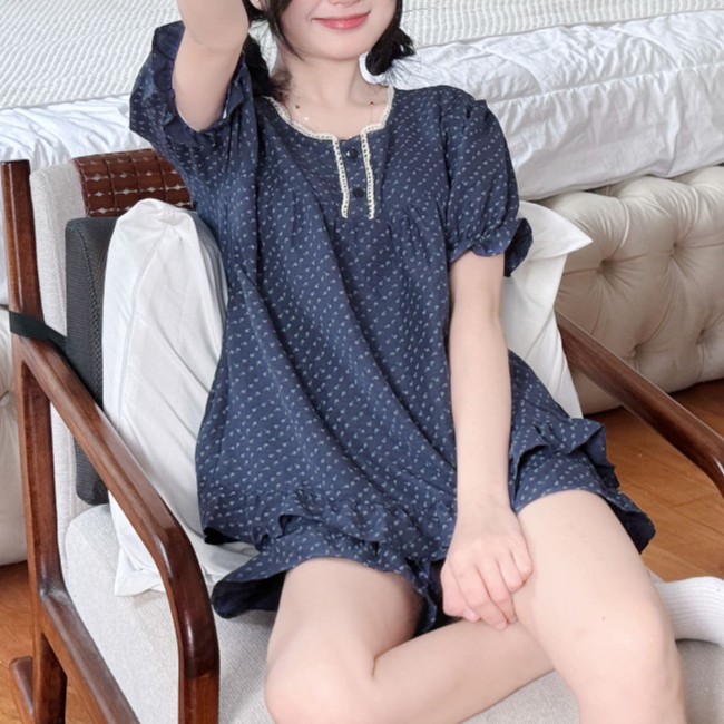 Đồ Bộ Nữ Mặc Nhà Mùa Hè Bigsize Vải Đũi Mềm Tay Ngắn Quần Đùi Cổ Trụ Viền Ren Dễ Thương - PONA