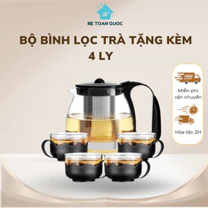 Bình Lọc Trà ,Ấm Pha Trà Ấm Nước Bằng Thủy Tinh Cao Cấp Tặng Kèm 4 ly(Retoanquoc)