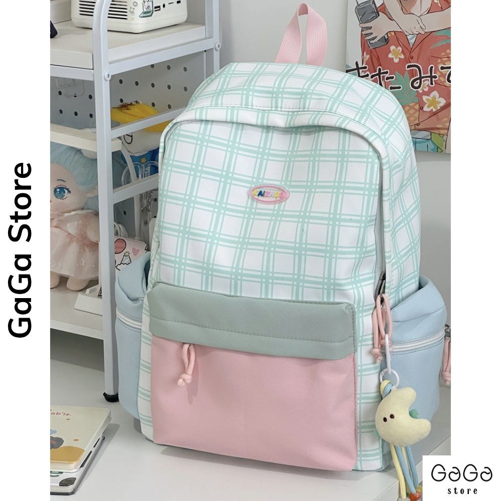 Balo đi học nữ sọc caro phối màu pastel Ulzzang dễ thương cho học sinh các cấp , sinh viên B897 gagastore
