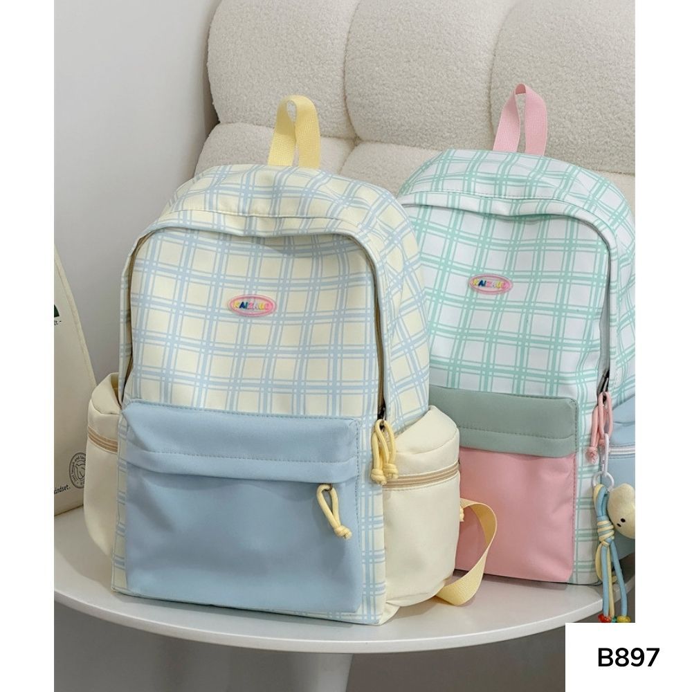Balo đi học nữ sọc caro phối màu pastel Ulzzang dễ thương cho học sinh các cấp , sinh viên B897 gagastore