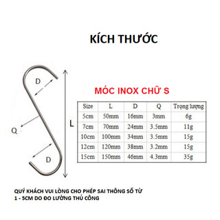 Móc Treo Đồ Inox Hình Chữ S Treo Đồ Siêu Chắc Chắn, Sáng Bóng Không Gỉ, Kích Thước Phù Hợp