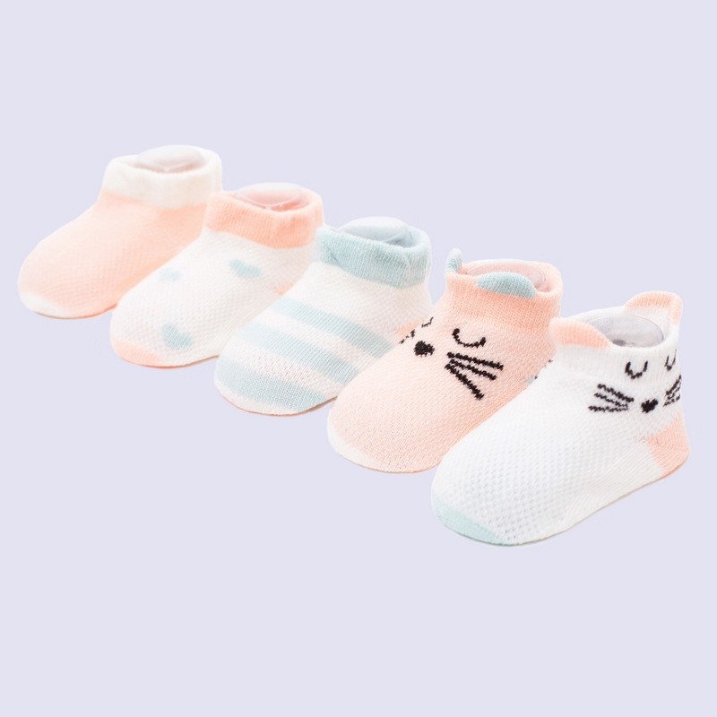 Set 5 đôi tất lưới KID'S SOCKS cổ thấp chất cotton mềm mại co giãn