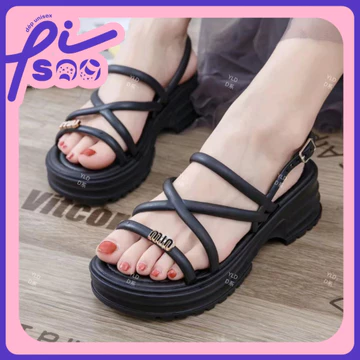 Sandal Quai Cao Su Gắn Charm Chữ "Min", sandal quai hậu nữ bản quai dây PiSoo