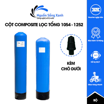 (Kèm Chõ Dưới) Cột Lọc Tổng Composite 1054 - 1252 Màu Xanh + Van Tay 3 Cửa Phi 27 Lắp Cột Lọc Nước