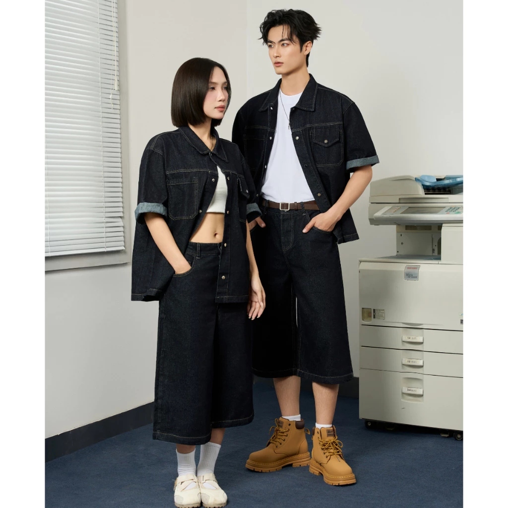 Set Quần Áo Denim REDLABEL Đồ Bộ Nam Nữ Denim Áo Quần Baggy Form Oversize