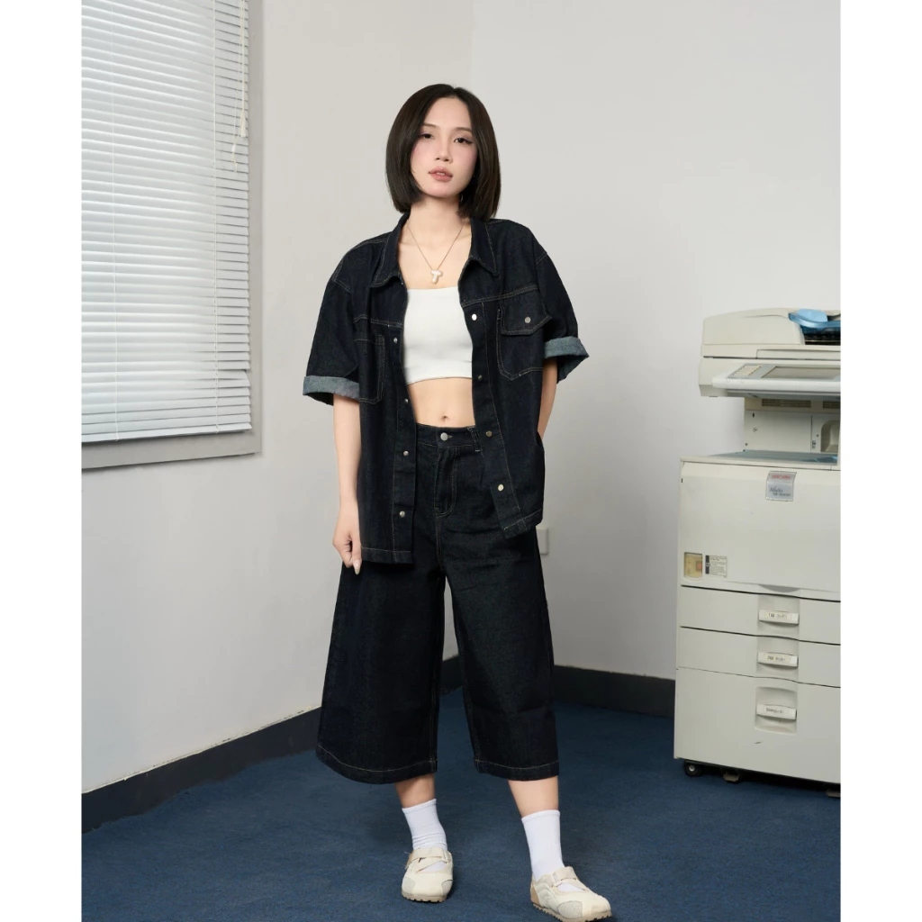 Set Quần Áo Denim REDLABEL Đồ Bộ Nam Nữ Denim Áo Quần Baggy Form Oversize