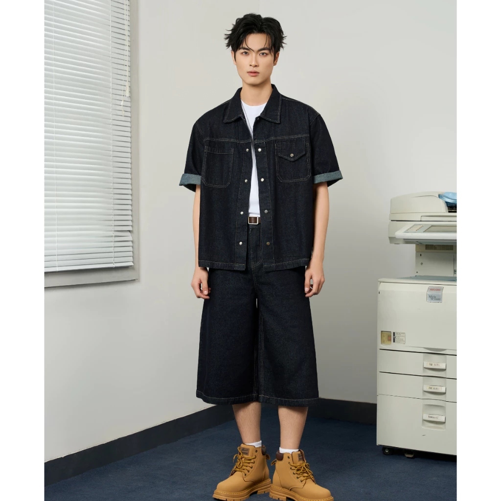 Set Quần Áo Denim REDLABEL Đồ Bộ Nam Nữ Denim Áo Quần Baggy Form Oversize