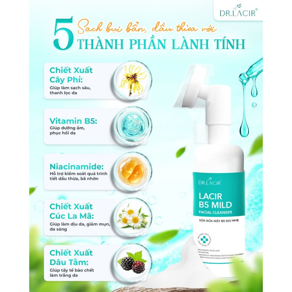 Sữa Rửa Mặt DR.LACIR Da Sạch Mịn, Không Khô Căng, Cho Da Nhạy Cảm (150ml)