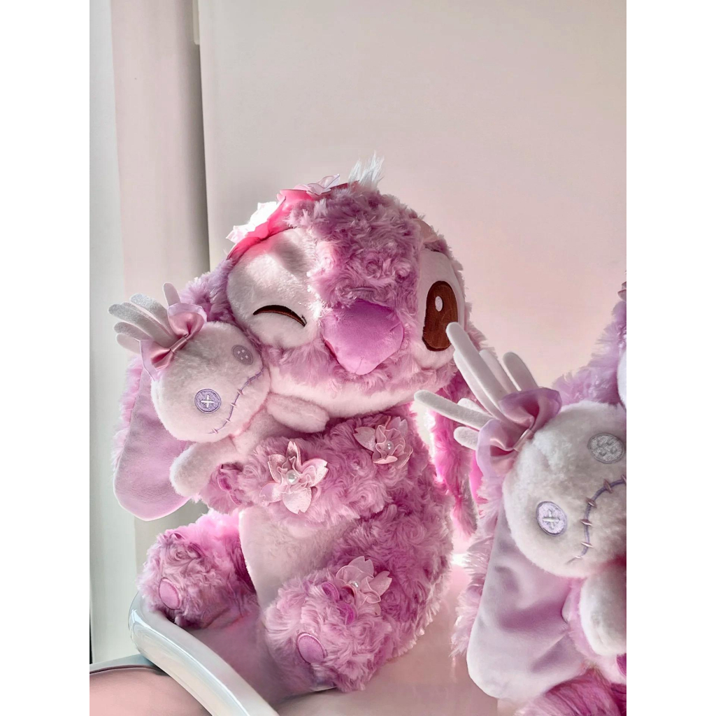 Gấu bông stitch hồng sakura dễ thương, Thú nhồi bông stich đính họa tiết cánh hoa dễ thương làm quà tặng cho bé,bạn gái