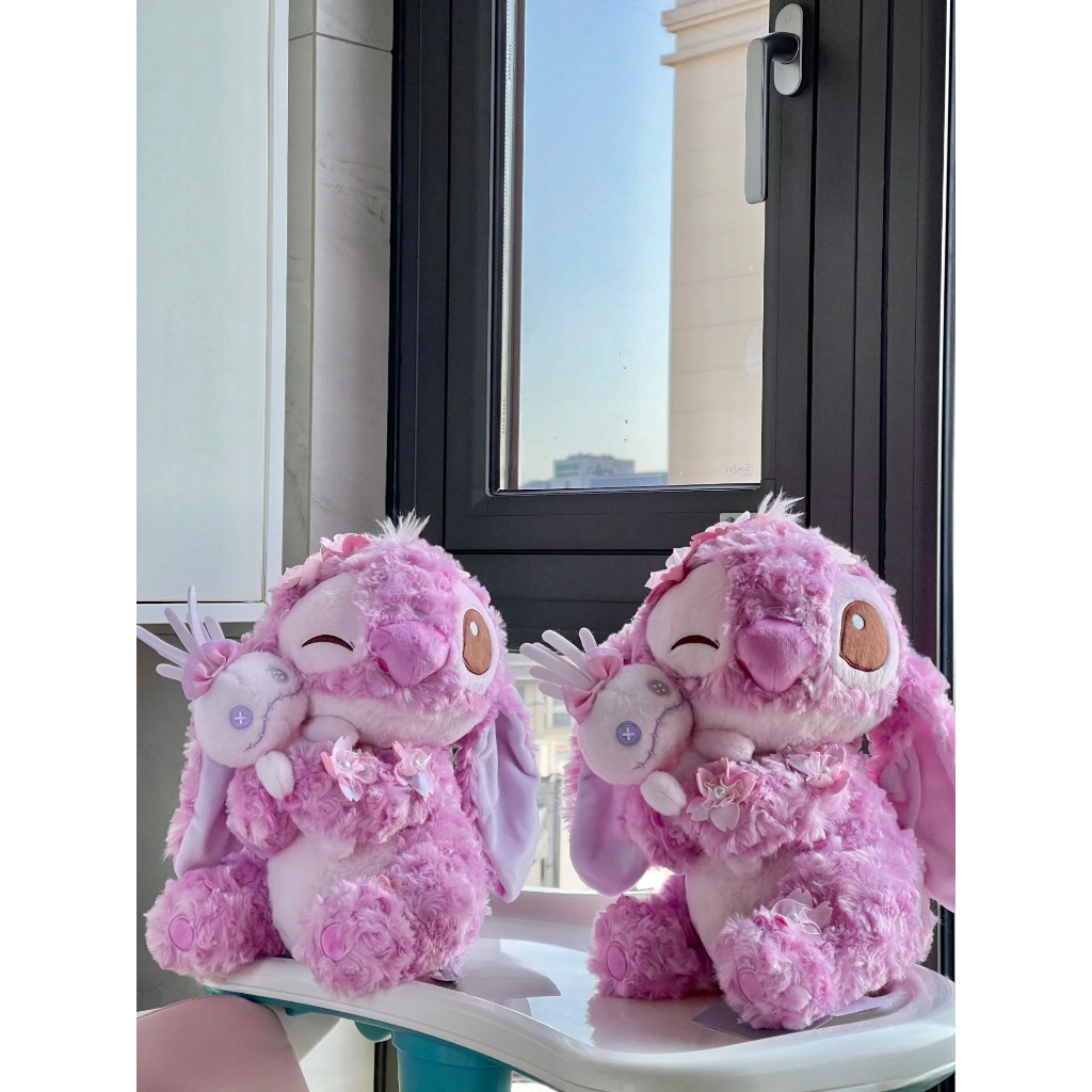 Gấu bông stitch hồng sakura dễ thương, Thú nhồi bông stich đính họa tiết cánh hoa dễ thương làm quà tặng cho bé,bạn gái