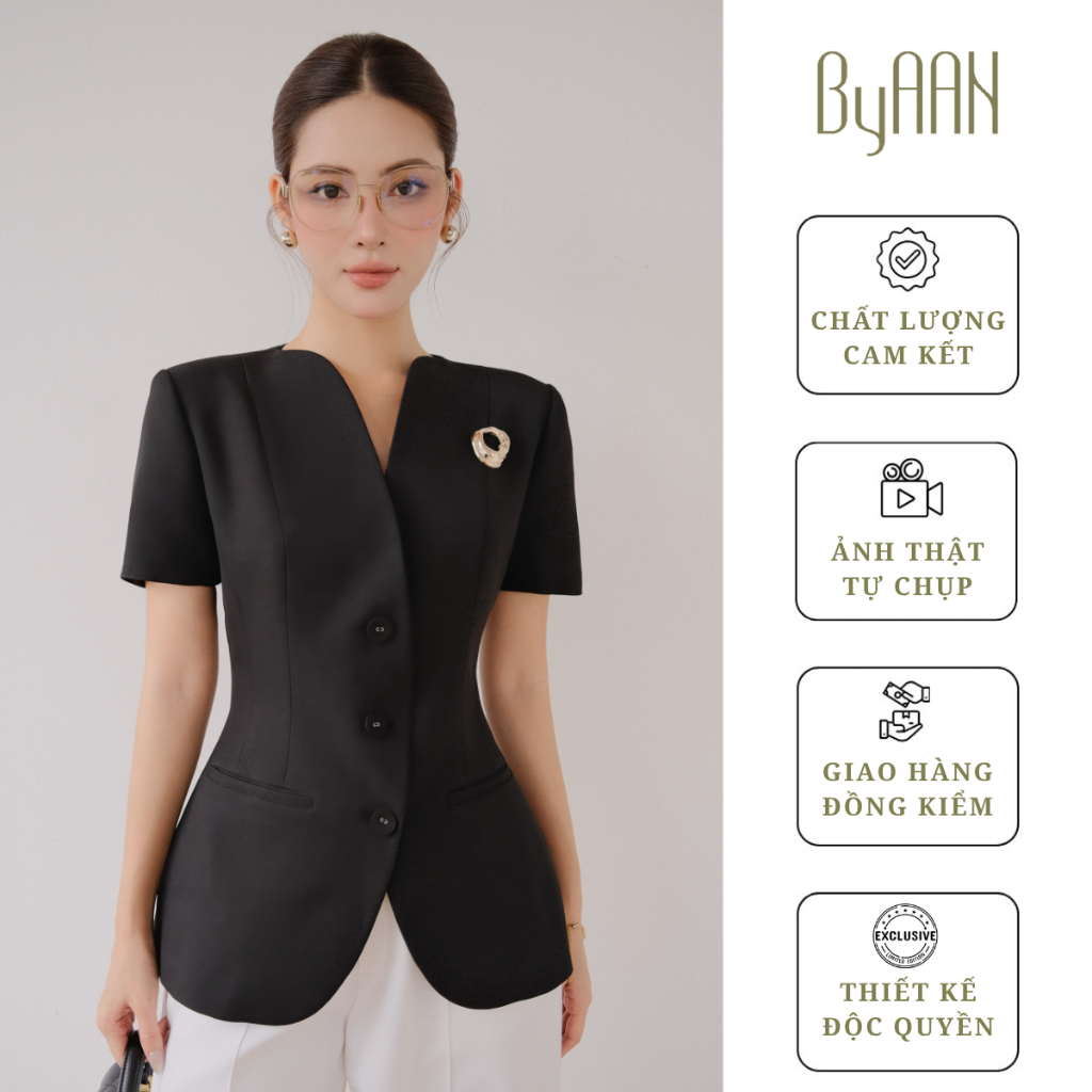 [TẶNG KÈM CÀI ÁO] Áo Ký Giả Thiết Kế Vạt Chéo Cổ V Cách Điệu 3 Cúc Bọc – ByAAN A102