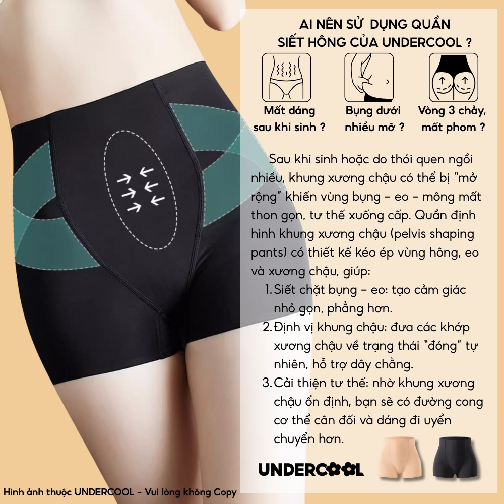 Quần Su Đúc Nâng Mông Siết Eo UNDERCOOL Tự Nhiên Không Lộ Viền, Che Hõm Mông Cho Váy Body, Đồ Ôm & Jeans QLD18