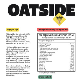 Sữa yến mạch OATSIDE vị nguyên bản Barista Blend 1L x 6- Không lactose, Sánh mịn, Không chất làm ngọt nhân tạo