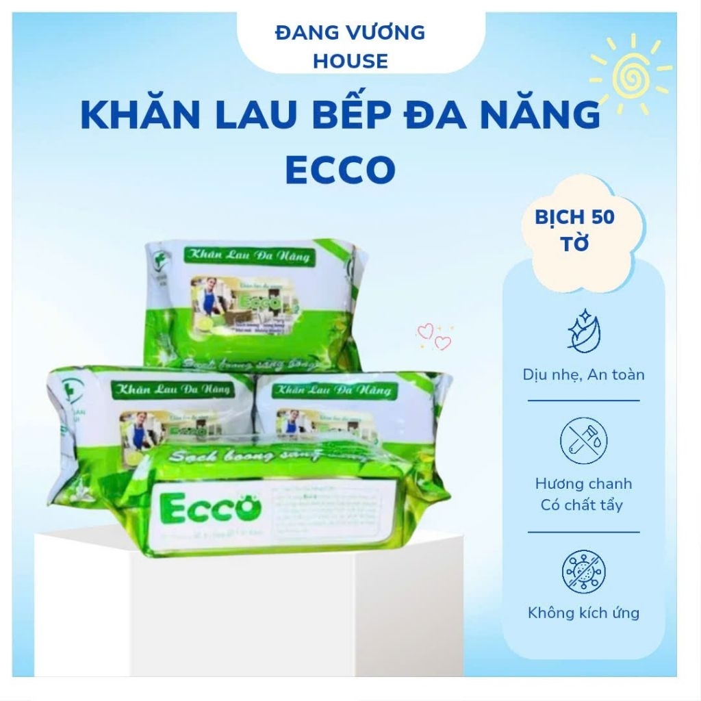 Khăn Ướt Lau Bếp Đa Năng ECCO Kháng Khuẩn, Khử Mùi Hôi Kích Thước 25×32( 800gr)