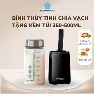 Bình Thủy Tinh Đựng Sữa Nước Chia Vạch Kèm Túi Đựng Dung Tích 350ml-500ml túi ngẫu nhiên