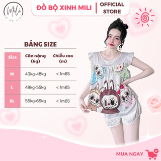 Bộ Ngủ Nữ, Đồ Bộ Mặc Nhà Lụa Latin Cao Cấp MiLi – Áo Cổ Tròn Tay Cánh Tiên, Quần Đùi Có Túi