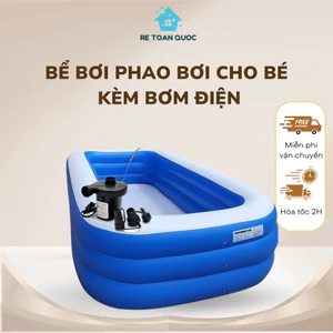 Bể Bơi Phao Bơi Cho Bé,Hồ Bơi Loại Dày Kích Thước 1m8,2M1,2M6 Cao 3 Tầng Đế Chống Trượt Có Bơm Điện