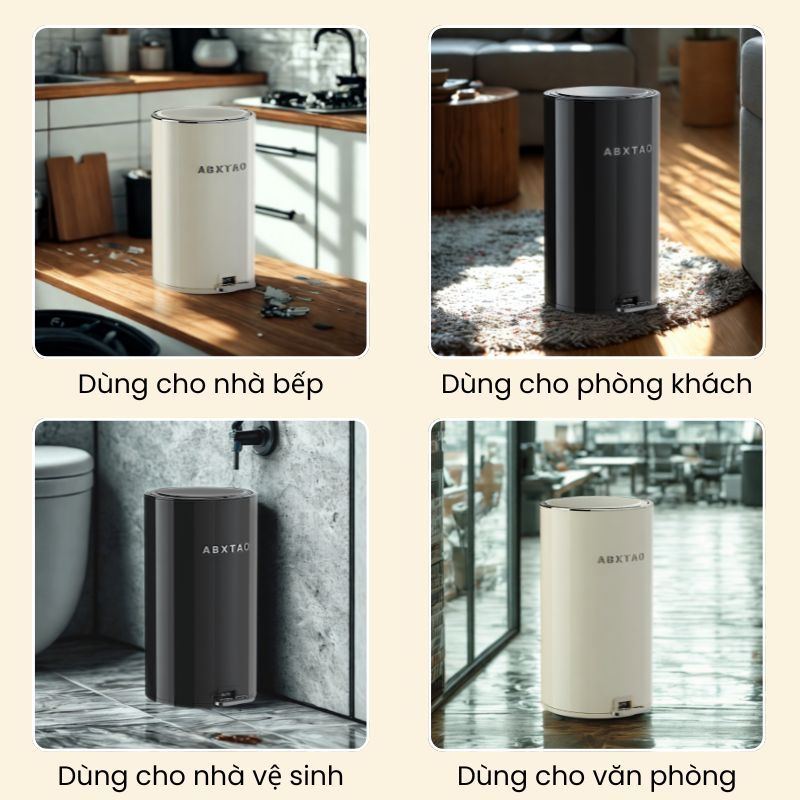 Thùng Rác Thép Cao Cấp ENODA HOME Tráng Men Sang Trọng, Thùng Đựng Rác Inox Đạp Chân Có Nắp Kèm Lõi TR040
