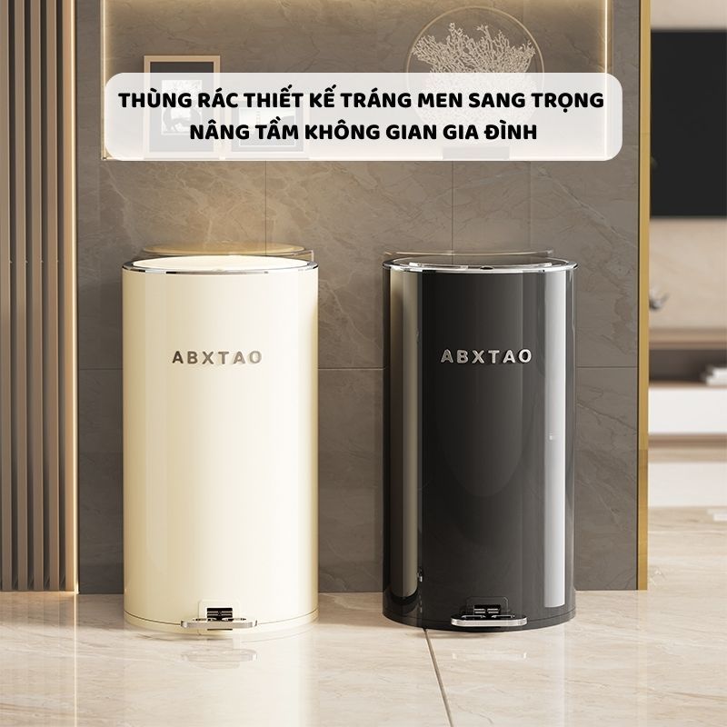 Thùng Rác Thép Cao Cấp ENODA HOME Tráng Men Sang Trọng, Thùng Đựng Rác Inox Đạp Chân Có Nắp Kèm Lõi TR040