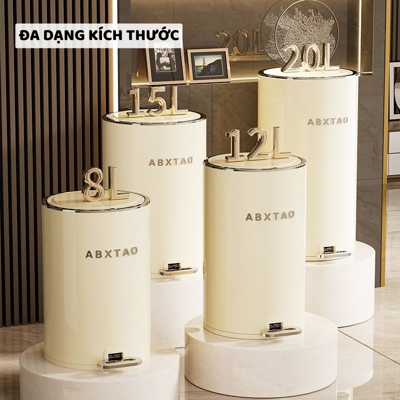 Thùng Rác Thép Cao Cấp ENODA HOME Tráng Men Sang Trọng, Thùng Đựng Rác Inox Đạp Chân Có Nắp Kèm Lõi TR040
