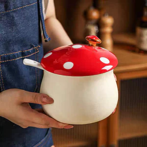 Hũ đựng mỡ hình cây nấm đỏ