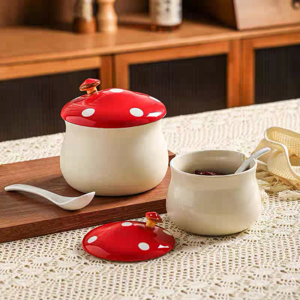 Hũ đựng mỡ hình cây nấm đỏ