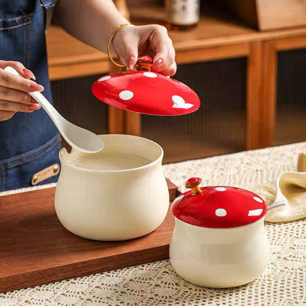 Hũ đựng mỡ hình cây nấm đỏ
