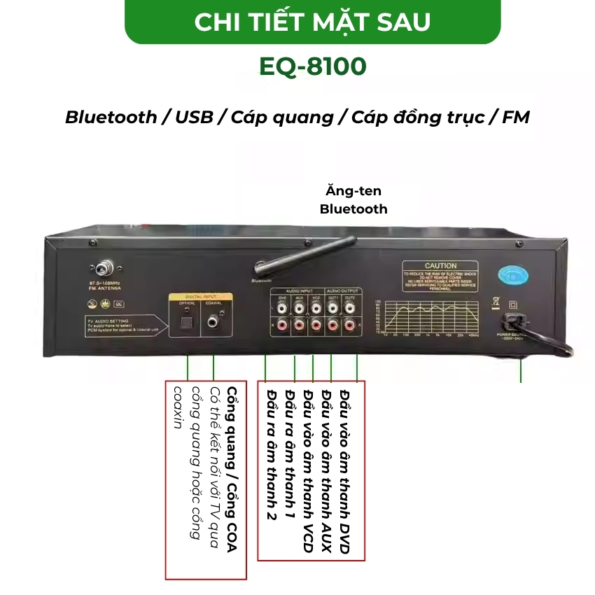 Lọc xì Equalizer Starklok EQ-8100 -Bộ cân bằng âm thanh - Lọc tiếng âm thanh sạch sáng, kết nối bluetooth, có cổng quang
