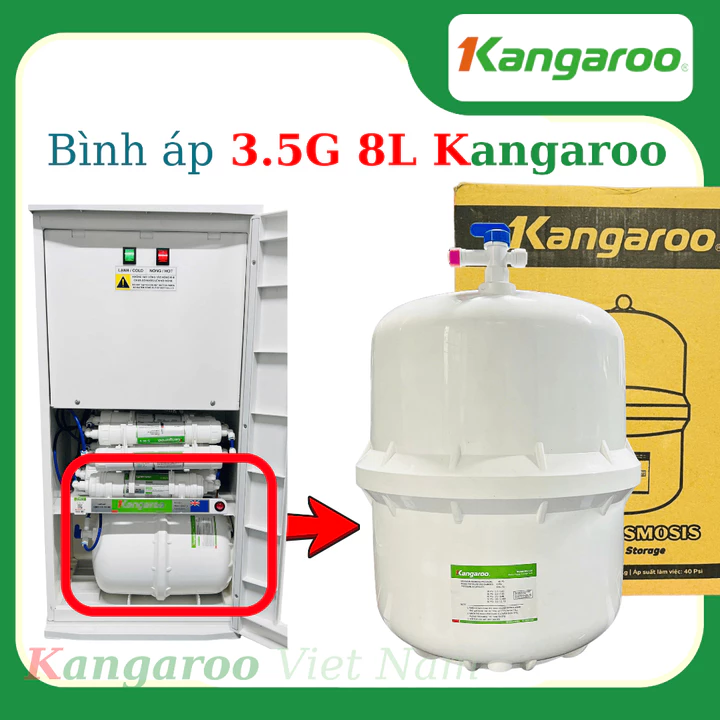 Bình Tích Nước 8L 3.5G KG10A4, KG100HK Máy Lọc Nước Nóng Lạnh Kangaroo - Tặng van bình áp chống nổ