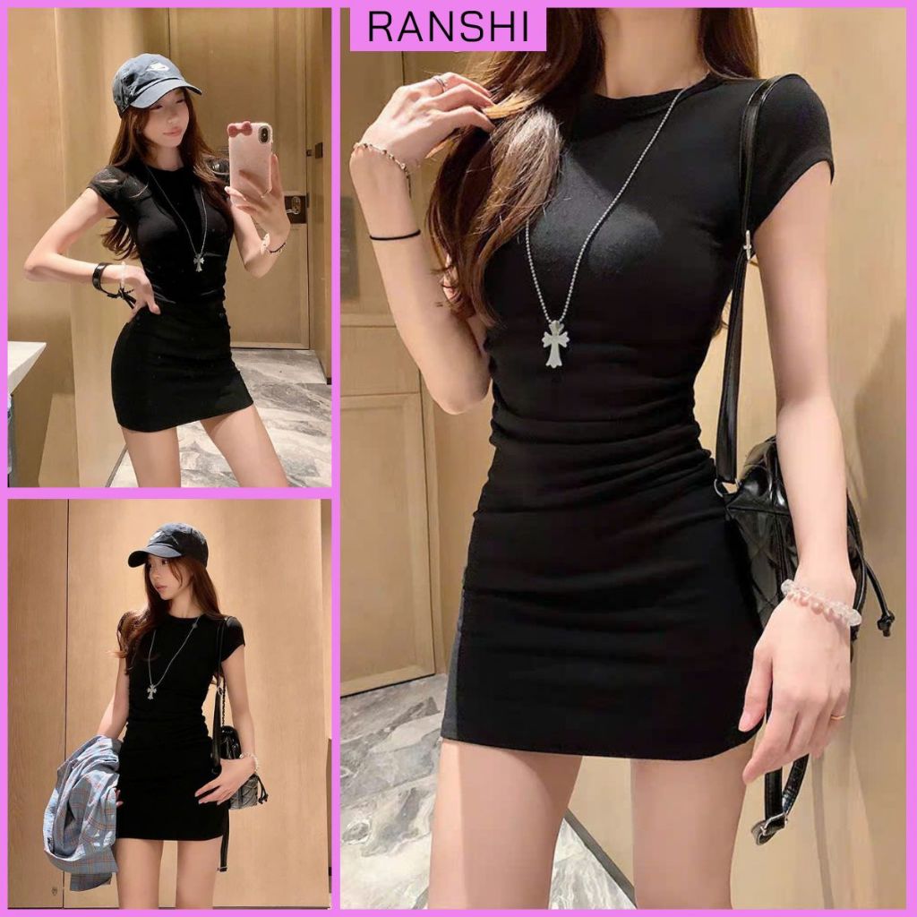 [CÓ SIZE] Đầm Ôm Body Dáng Ngắn RANSHI Váy Nhún Eo Mặc Đi Chơi Đi Cà Phê Chất Thun Gân Chính Phẩm - RBD148