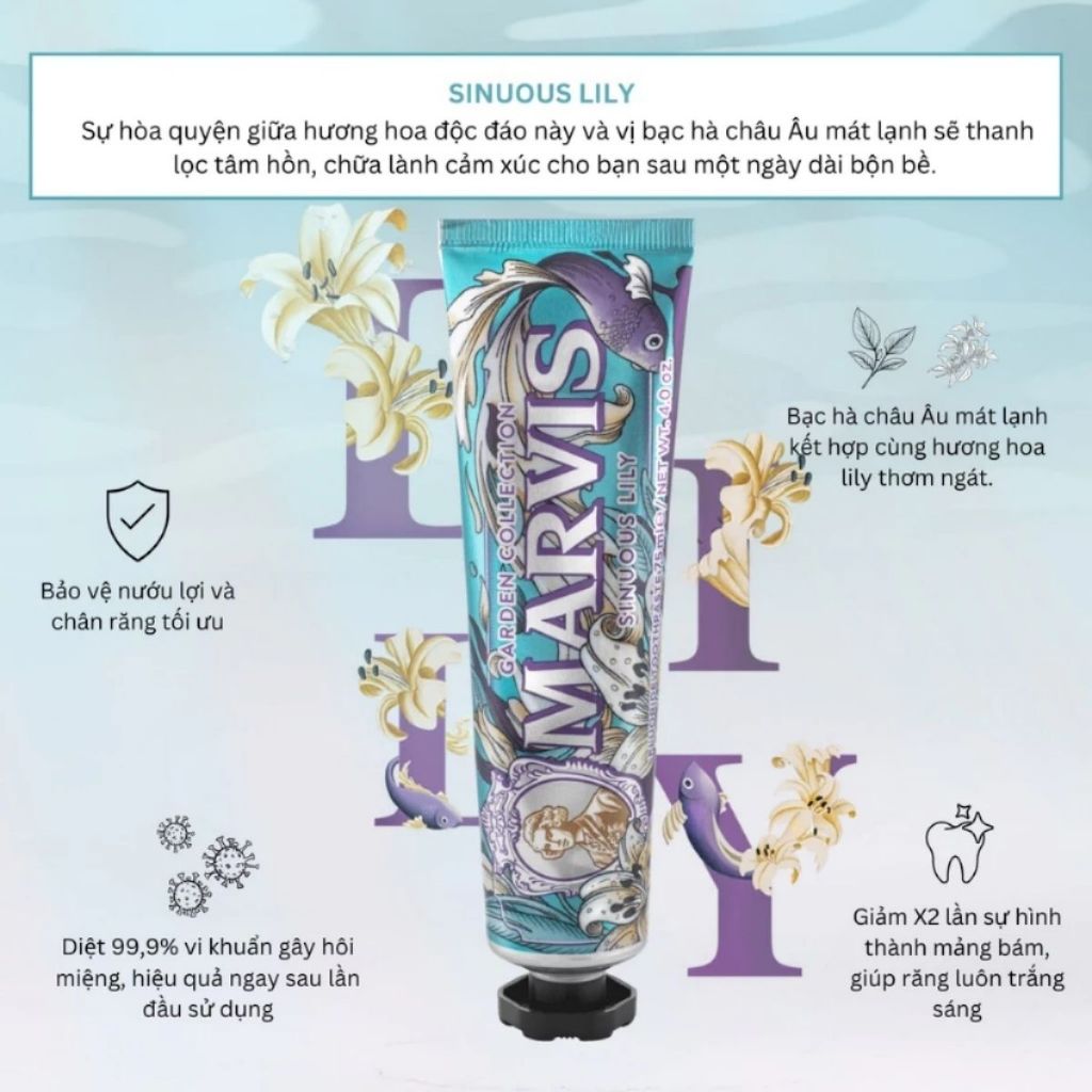 Kem Đánh Răng Marvis Garden Collection - Kissing Rose, Dream Osmanthus, Sinuous Lily - 75ml