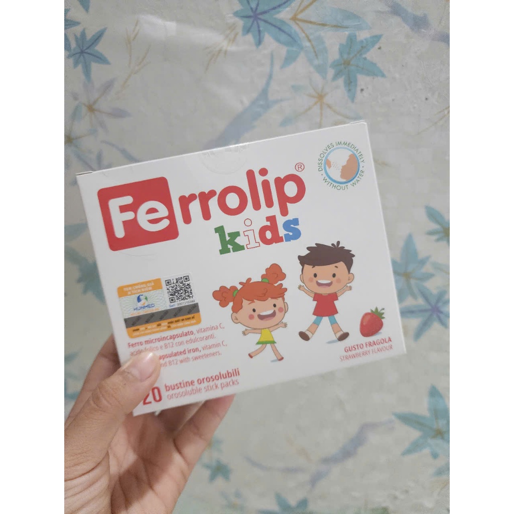 Sắt Sinh Học Ferrolip Kid Bổ Sung Sắt Liposome Cho Trẻ Từ 1 Tuổi Hương Dâu Thơm Ngon Dễ Tan 20 Gói