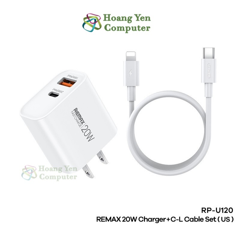 Bộ Sạc Nhanh PD 20W Remax RP-U120 Chính Hãng 2 Cổng Sạc (Cổng USB + Cổng Type C) - BH 12 Tháng - Hoàng Yến Computer