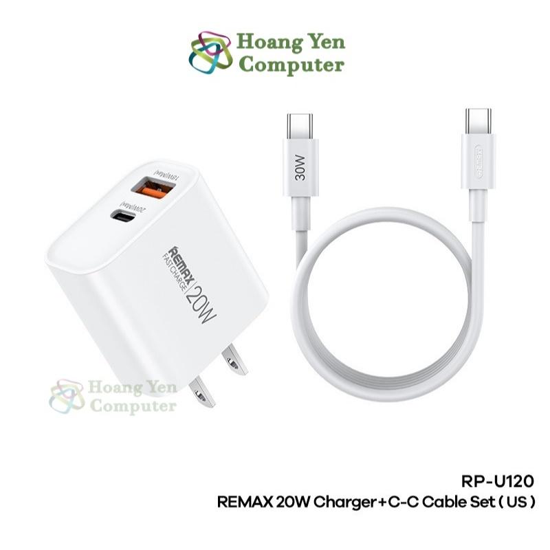 Bộ Sạc Nhanh PD 20W Remax RP-U120 Chính Hãng 2 Cổng Sạc (Cổng USB + Cổng Type C) - BH 12 Tháng - Hoàng Yến Computer
