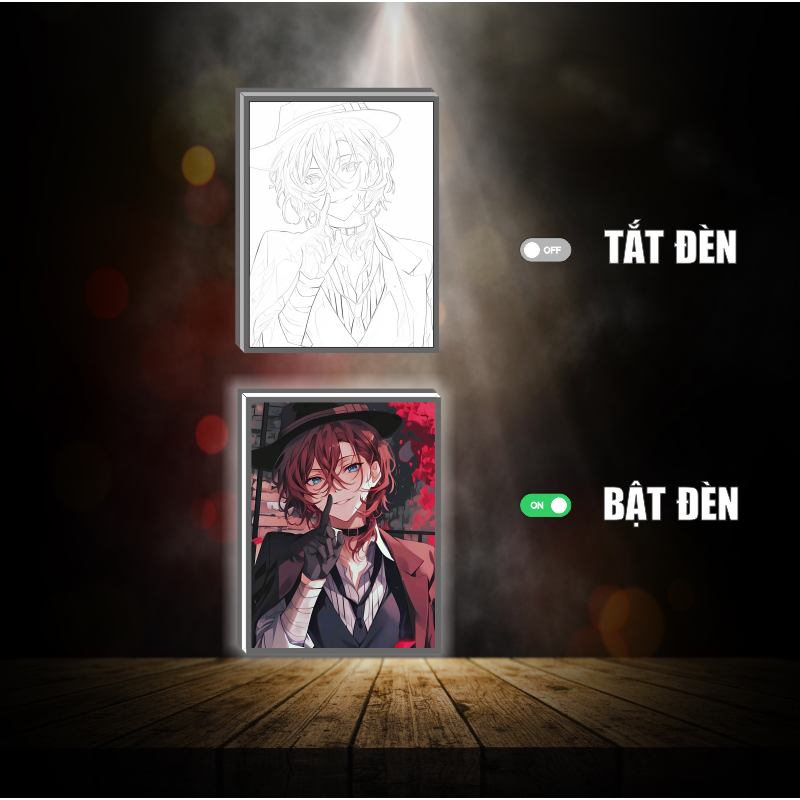 Tranh đèn led 3D đổi màu Bungou stray dogs - Văn hào lưu lạc - Tranh đèn led 3D  trang trí bàn làm việc, đèn ngủ