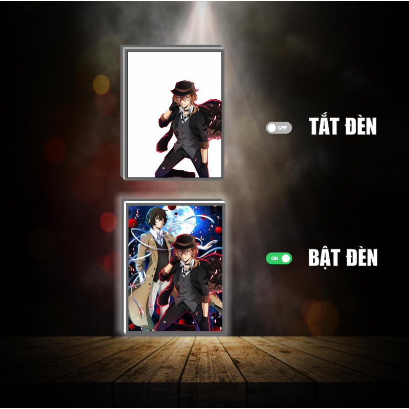 Tranh đèn led 3D đổi màu Bungou stray dogs - Văn hào lưu lạc - Tranh đèn led 3D  trang trí bàn làm việc, đèn ngủ