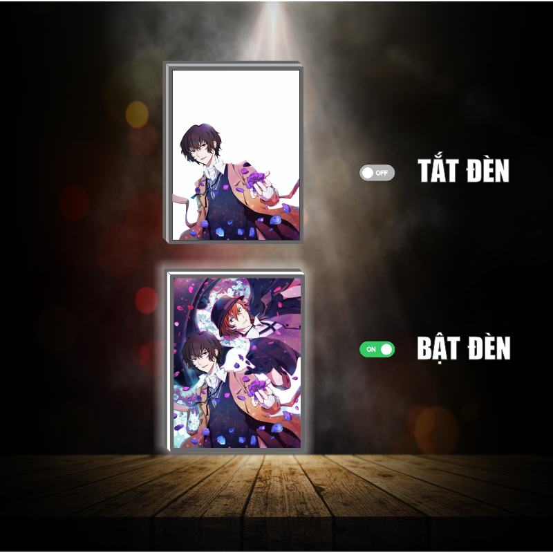 Tranh đèn led 3D đổi màu Bungou stray dogs - Văn hào lưu lạc - Tranh đèn led 3D  trang trí bàn làm việc, đèn ngủ