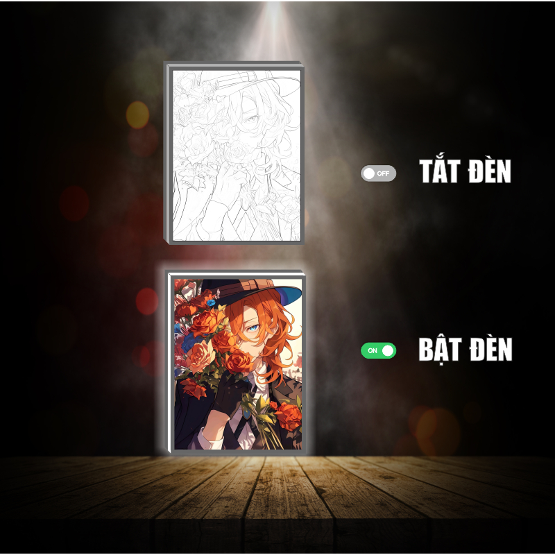 Tranh đèn led 3D đổi màu Bungou stray dogs - Văn hào lưu lạc - Tranh đèn led 3D  trang trí bàn làm việc, đèn ngủ