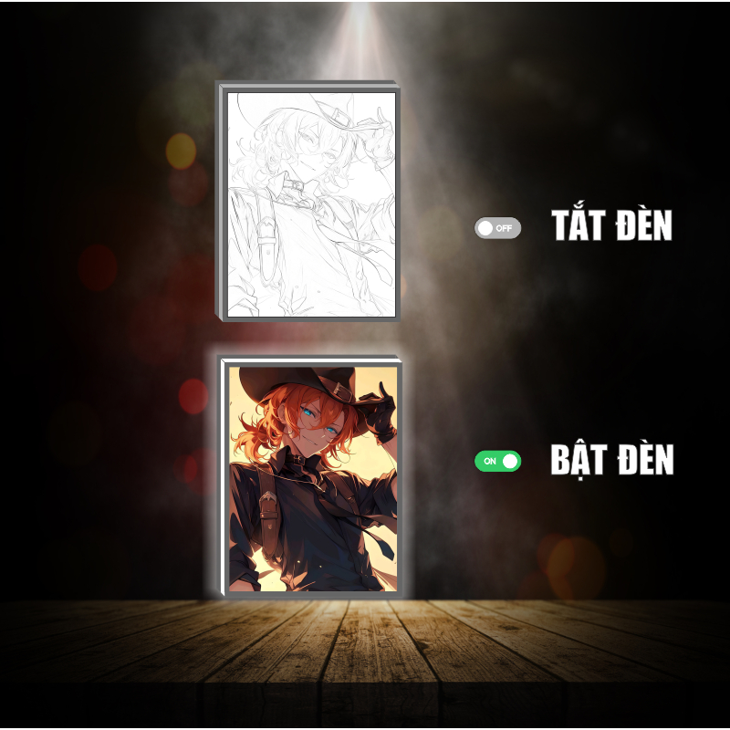 Tranh đèn led 3D đổi màu Bungou stray dogs - Văn hào lưu lạc - Tranh đèn led 3D  trang trí bàn làm việc, đèn ngủ