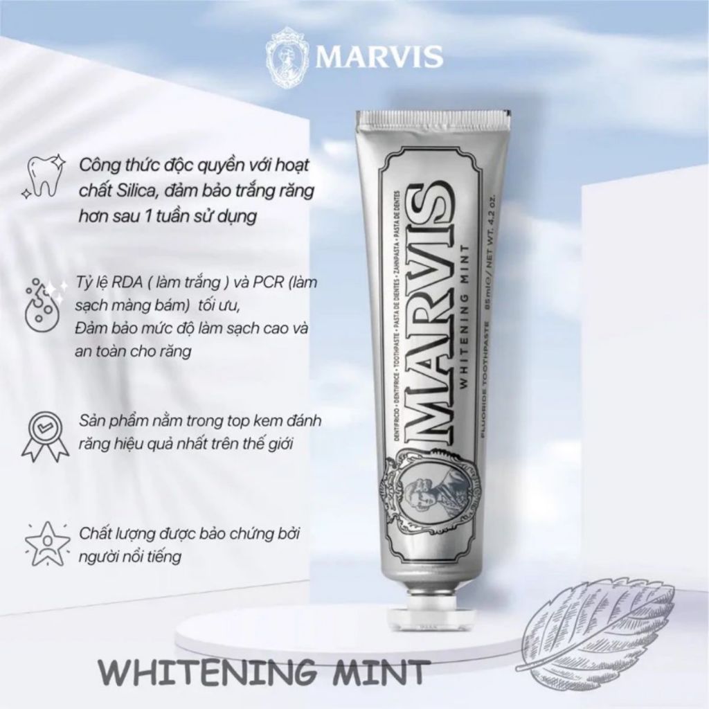 [HÀNG CÔNG TY] Kem Đánh Răng Marvis Whitening Mint - 25ml/85ml (Màu Trắng)