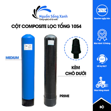 (Kèm Chõ Dưới) Cột Lọc Composite 1054 Xanh - Đen Cao Cấp + Van Tay 3 Cửa Phi F27 Lắp Cột Lọc Tổng