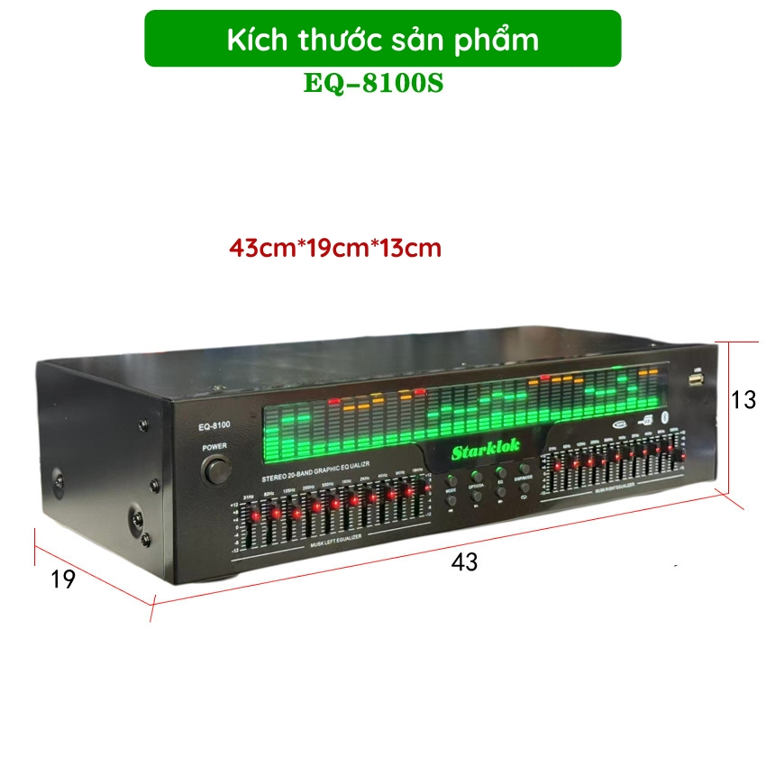 Lọc xì Equalizer Starklok EQ-8100 -Bộ cân bằng âm thanh - Lọc tiếng âm thanh sạch sáng, kết nối bluetooth, có cổng quang