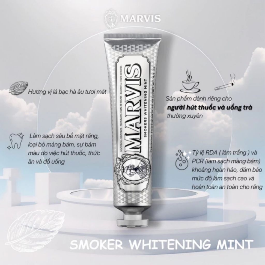 Kem Đánh Răng Ý Marvis Smokers Whitening Mint Loại Bỏ Mảng Bám Cừng Đầu, Hơi Thở Thơm Mát - 25ml/85ml