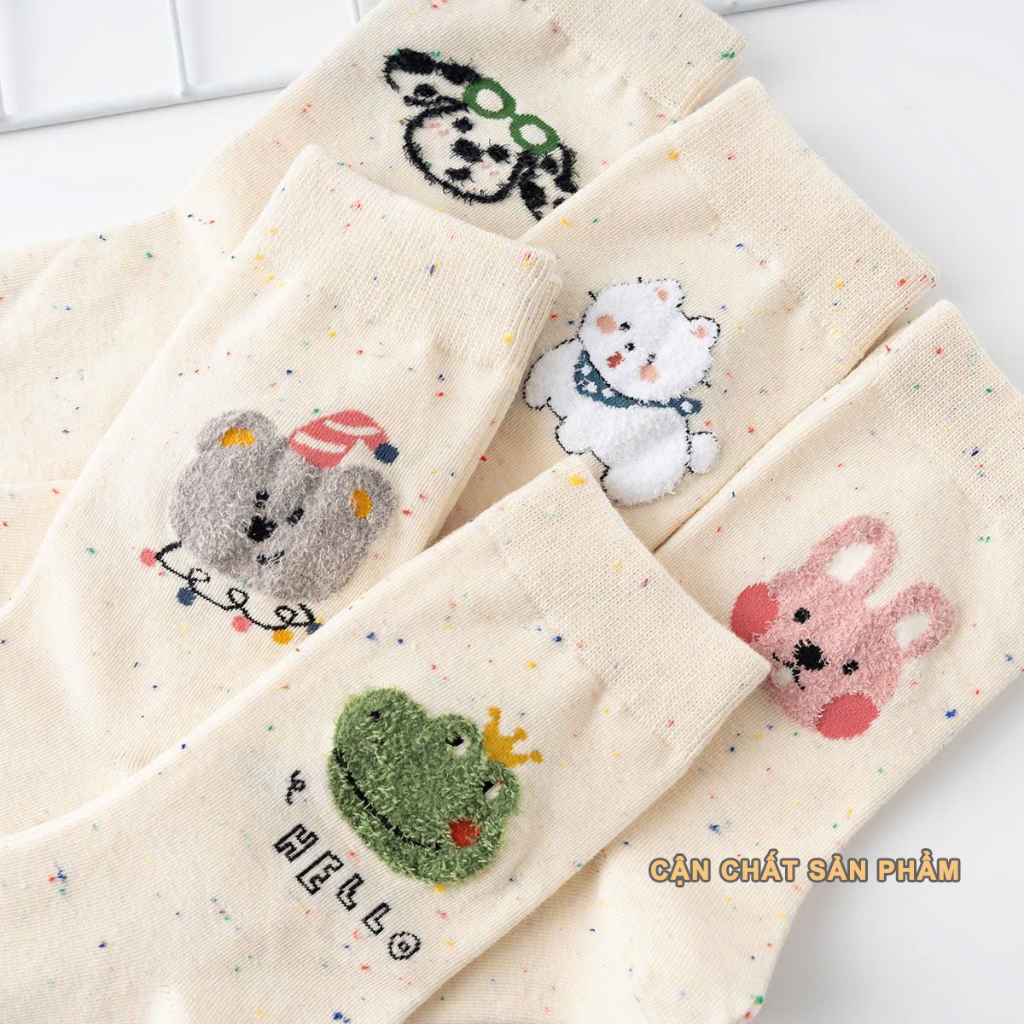 Tất vớ nữ cổ cao họa tiết thú len xù dệt nổi dễ thương, chất liệu mềm mịn thoáng khí - Ekiu Shop