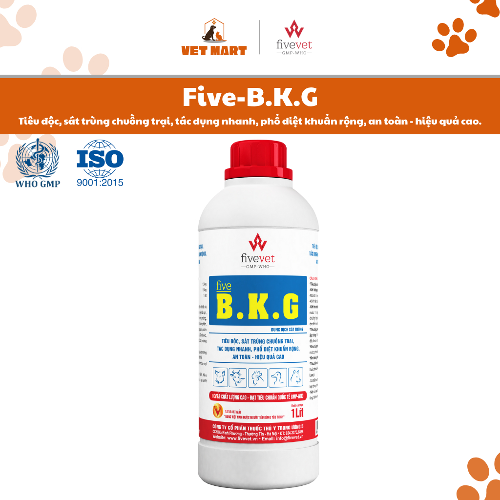 Five-B.K.G Hỗ trợ sát khuẩn, làm sạch chuồng trại Gia cầm, Gà (1 Lít)