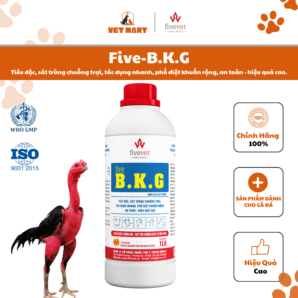 Five-B.K.G Hỗ trợ sát khuẩn, làm sạch chuồng trại Gia cầm, Gà (1 Lít)
