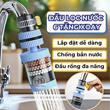 Đầu Lọc Nước Trực Tiếp Tại Vòi Xoay 360 Độ, Đầu Vòi Lọc Nước 6 Tầng - Lọc Cặn Bận, Lọc Mùi Thế Hệ Mới